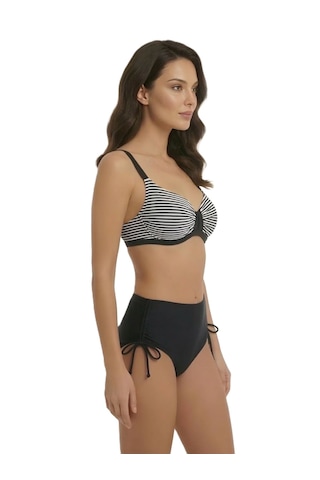 Donlaritta Büyük Beden Toparlayıcı Siyah Beyaz-lacivert Beyaz Göğüs Pedli Bikini Takımı 42-44-46-48-50-52-54 Siyah - Beyaz