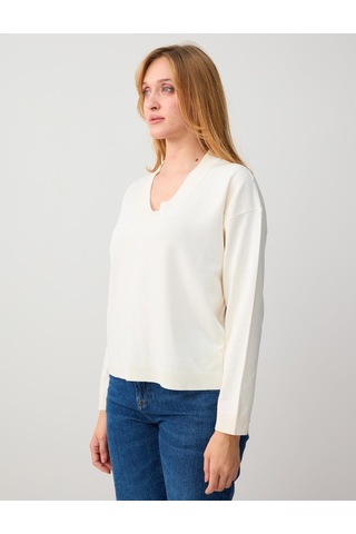 Jimmy Key Jimmy Key Ekru Rahat Kesim V Yaka Uzun Kollu Triko Bluz 6sw035673114