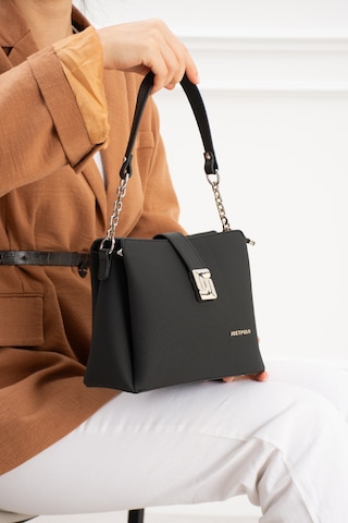 Just Polo Kadın Polo Kumaş Jp Gümüş Logolu Şık El Ve Omuz Çantası Shoulder Bag Ebat: 23 X 18 Cm Siyah