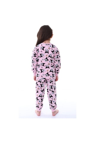 Kız Çocuk Kedi Desenli Uzun Kollu Pijama Takımı-913 Pembe