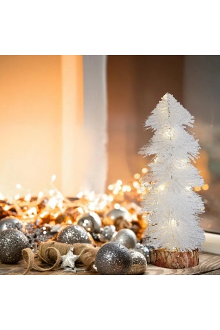 Işıklı Simli Dekoratif Beyaz Çam Ağacı 30cm Standart