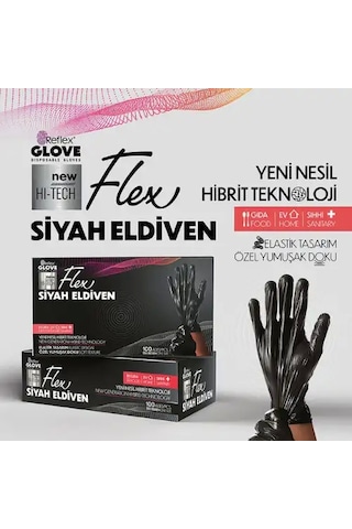 Reflex Flex Pudrasız Eldiven Siyah L-xl 100 Lü 5 Paket