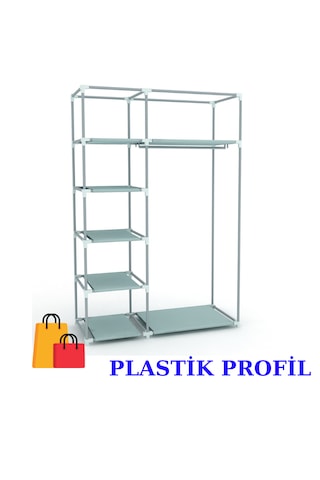 Beyazpazar Bez Dolap Plastik Profil Fermuarlı Yeni Gardırop Gri