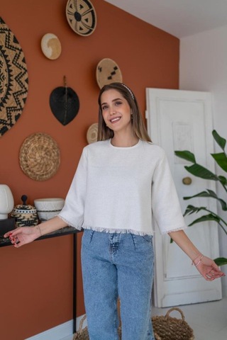 Ge Ticaret Beyaz Püskül Detaylı Bluz Beyaz