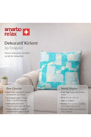 Smarto Relax Içi Dolgulu Kırlent 45x45 Cm Kare Salon & Berjer Kırlenti Beyaz - Mavi