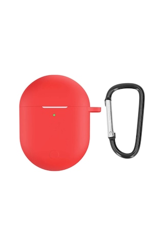Koodmax Xiaomi Redmi Buds 3 Pro / Airdots 3 Pro Uyumlu Silikon Kılıf + Metal Kopça - Kırmızı