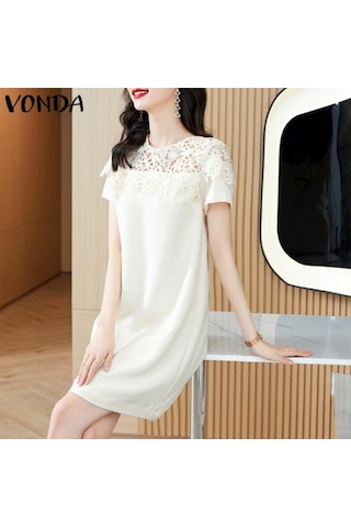 Vonda Zarif Kadın Ekleme Dantel Kısa Elbise Siyah