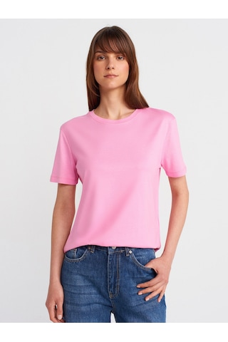 Dilvin 31791 Bisiklet Yaka Modal T-shirt-pembe Pembe