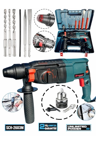 Schmıtzer 3'lü Set Sch-2603tu Pro 850 W Sds Plus Metal Şanzuman Profesyonel Darbeli Matkap Kırıcı Delici 26mm Hilti