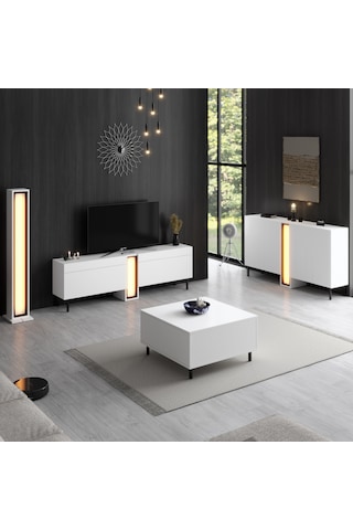 Nova Siyah Demir Ayaklı Rgb Led Işık Sistemli Beyaz Konsol Beyaz - Siyah