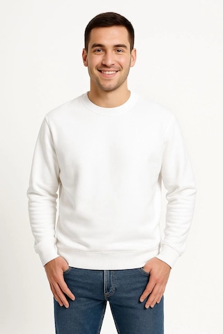 Barlashive Erkek 3 İplik Pamuklu Düz Bisiklet Yaka Sweatshirt - Beyaz Çok Renkli