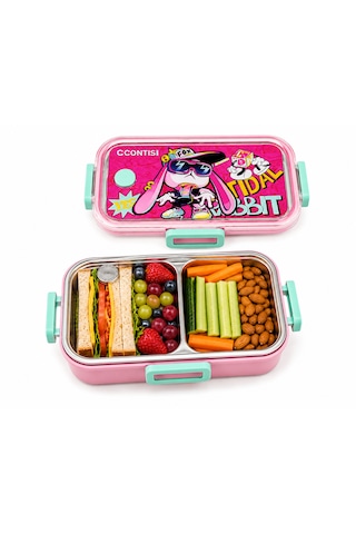 Muzeko Pembe 885 Okul Beslenme Kabı Paslanmaz Çelik Sızdırmaz Kaşıklı Yemek Kabı Taşınabilir Diyet Beslenme Kabı Pembe 885 1000ml Açık Pembe