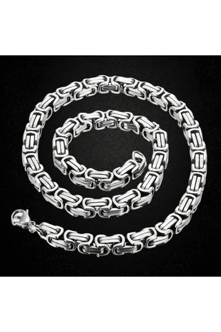 Çelik Kolye Kral Zincir Model 0.5 Mm 55 Cm Bizans Bağlantı Tasarım Gümüş Silver Gümüş