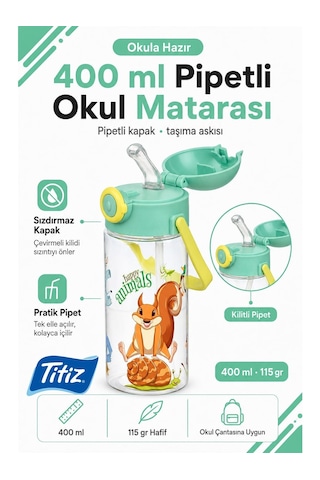Titiz Çocuk Okul Su Matarası 400 Ml Pembe