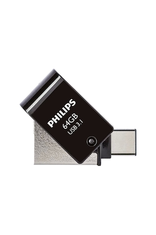 Flash Bellek 64 Gb Mini Usb Ve Type-c 3.1 Philips Gece Siyahı