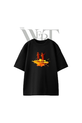 Paddle Boarding Tasarım Baskılı Ünisex Siyah Oversize T-shirt
