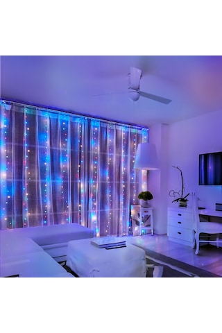 Perde Işıkları 9.8x6.5ft 200 Led Usb İle Çalışan Uzaktan Kumandalı Peri Işıkları Asılı Parıltılı Işıklar İç Mekan Dış Mekan Yatak Odası Pencere Düğün Parti Dekorasyonu İçin Çok Renkli Çok Renkli