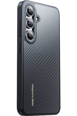 Galaxy S25 Kılıf M-safe Şarj Uyumlu Karbon Fiber Benks Montage Hybrid Armorpro Kevlar Kapak Siyah