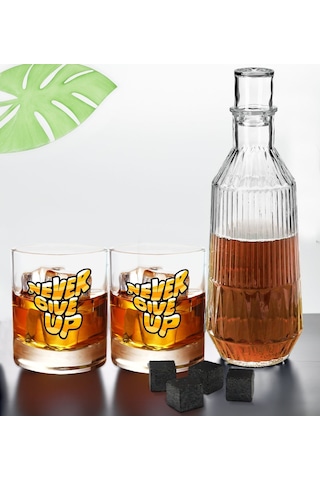 Bk Gift Dtf Motto Tasarımlı İkili Viski Kadehi, Viski Taşı Ve Karaf Seti-4, Arkadaşa Hediye, Sevgiliye Hediye Kobitmeyencom30460 Bk Gift