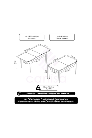 Canisa Concept Canisa Kor Serisi 70x114 Açılabilir Beyaz Mutfak Masası, Yemek Masası Masa Beyaz Ayakları Beyaz