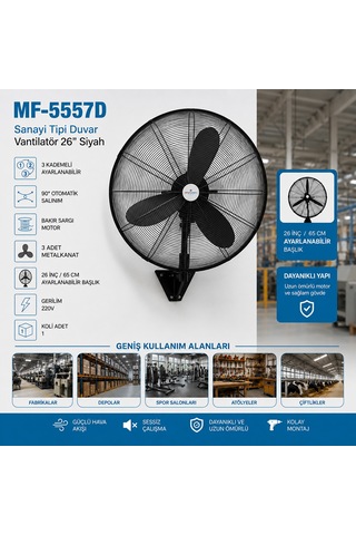 Sanayi Tipi Duvar Vantilatörü 3 Kademeli Metal Pervane 220v