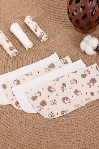 Vavbaby 7 Li Bebek Ağız Mendili Seti %100 Pamuk, Yumuşak Ve Emici Benekli Kedi Bakır