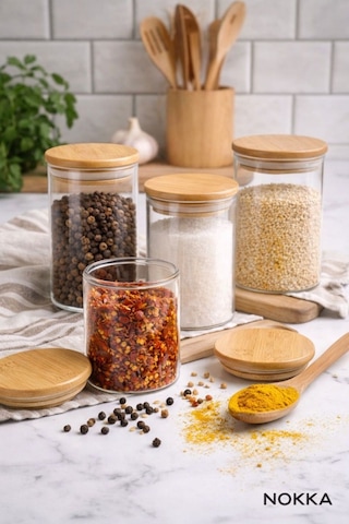 12 Adet Bambu Kapaklı Borosilikat Baharatlık, Saklama Kabı, Çerezlik 200 Ml Diğer