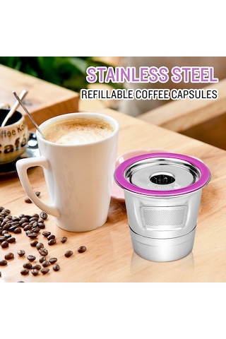 Teltree 304 Paslanmaz Çelik Yeniden Kullanılabilir Kahve Kapsülü Keurig 2.0/1.0/mini Plus Uyumlu + 8ml Kaşık + Fırça - Mor Ve Gümüş Diğer