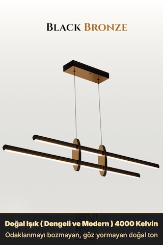 Halo Bronz Lineer Led Sarkıt Avize Kumandalı Dim Edilebilir - Aşağı Işık Doğal Işık
