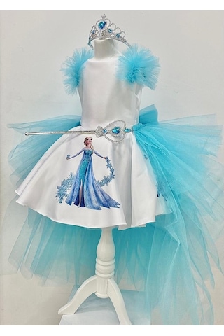Elsa Model Etek Baskılı Kız Çocuk Doğumgünü Elbise & Parti Kostüm