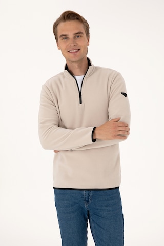 U.S. Polo Assn. Erkek Regular Fit Taş Polar Yarım Fermuarlı Basic Sweatshirt 50313777-VR049