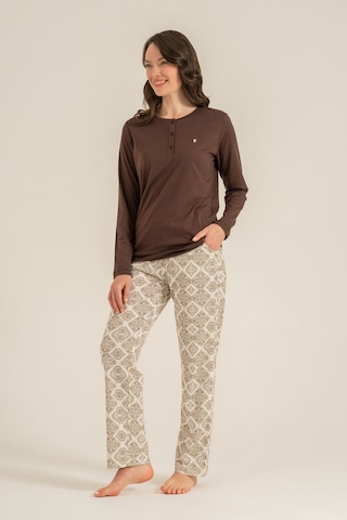 Pierre Cardin Kadın Kahverengi Uzun Kol Nakışlı Pijama Takım Pc9275-s-v1 Pc9275-s-v1