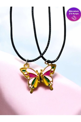 Kelebek Renkli İki Adet Mıknatıslı Çift Sevgili Anahtarlık Çok Renkli
