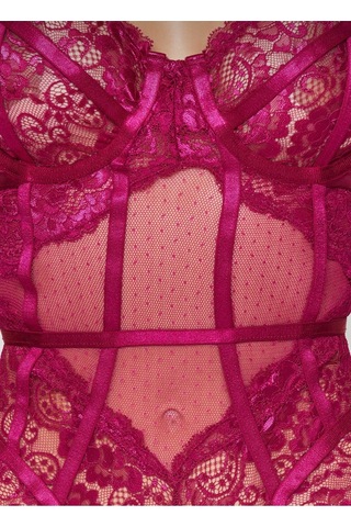 Loveria Fuşya Dantelli İp Askılı Örme Babydoll Fuşya Fuşya
