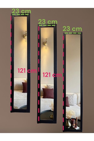 Siyah Ahşap Çerçeve Dekor Ayna 3lu Duvar Dekor Aynalar Siyah