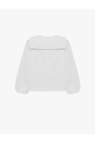 Koton Fiyonklu Uzun Kollu Oversize Pamuklu Bebe Yaka Gömlek Ekru 7wmg60022aw