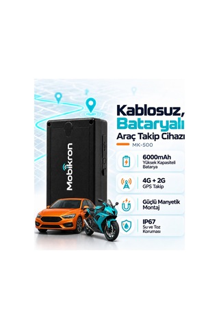 Mk-500 Mıknatıslı Araç Takip Cihazı 2026 - 24 Ay Hatlı Şarjlı Kablosuz Gps - Gerçek Zamanlı