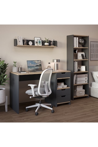 Trio Kitaplıklı Çalışma Masası Antrasit