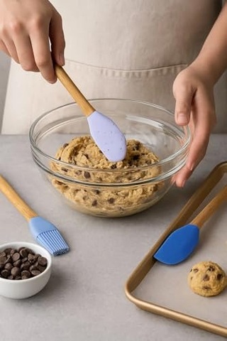 Tr 5'li Mini Silikon Uçlu Bambu Saplı Mutfak Spatula Seti - Yanmaz Yapışmaz Karıştırıcı, Fırça Ve Hamur Kaş Diğer