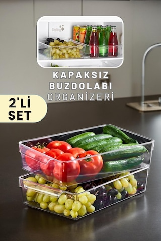 Buzdolabı Dolapiçi Düzenleyici Organizer Kapaksız 2'li Set Mini Şeffaf
