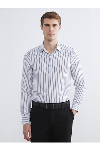Lcw Busıness Lacivert Slim Fit Uzun Kollu Çizgili Armürlü Erkek Gömlek