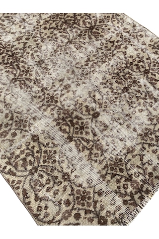 El Dokuma Eskitme Vintage Halı 105x193 Kahverengi İnce Halı Kahverengi