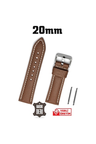 20mm Kahverengi Hakiki Deri Saat Kordonu Kayış Açık Kahverengi