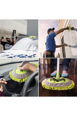 Mikrofiber Çok Fonksiyonlu Teleskobik Sopalı Oto Araba Yıkama ve Pencere Cam Temizleme Fırçası Mopu