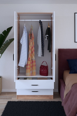 Abete Mobilya 2 Kapılı 2 Çekmeceli Gardırop / Atlantik Çam-beyaz