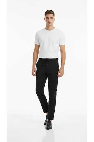 Plus Scorpion Erkek Bağcıklı Lastik Belli Slim Fit Kumaş Pantolon Rahat Kalıp, Günlük & Şık Kombin Pantolonu Siyah