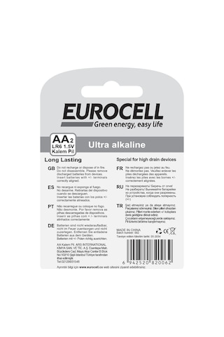 Eurocell- Aa2 Lr6 1.5 V Kalem Pil