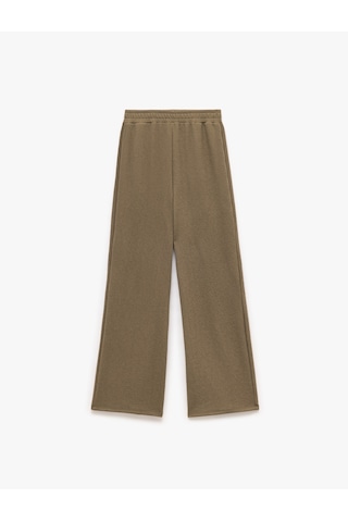 Koton Krep Kumaş Dokulu Beli Lastikli Cepli Bol Paça Pantolon Haki 5sak40093ek Haki