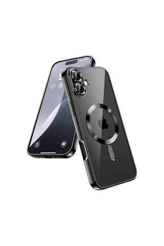 Teknomoda İphone 16 Kılıf Kamera Lens Korumalı Renkli Magsafe Şarj Uyumlu Şeffaf Silikon Siyah