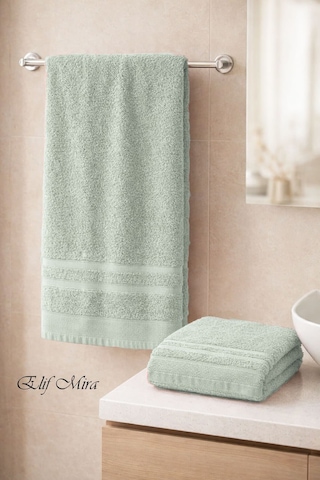 2 Parça Banyo Havlusu Seti Pamuklu Sude 70x140 + 50x85 Cm Yeşil